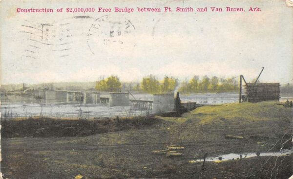 Van Buren Arkansas Construction Of Free Bridge, Color Lithograph, PC U18140