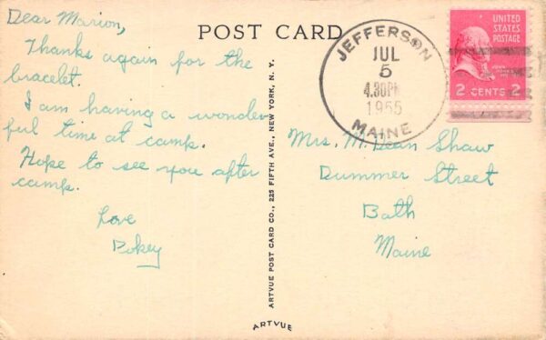 Jefferson Maine Owl's Nest, Parents' Point, Wavus Camps, Vintage Postcard U18149 - Image 2