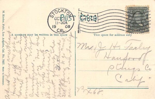 Stockton California 37 Horse Power Combined Harvester, Vintage Postcard U18167 - Image 2