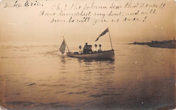 Lake Erie Motor Boating Scenic View Real Photo Vintage Postcard AA83684