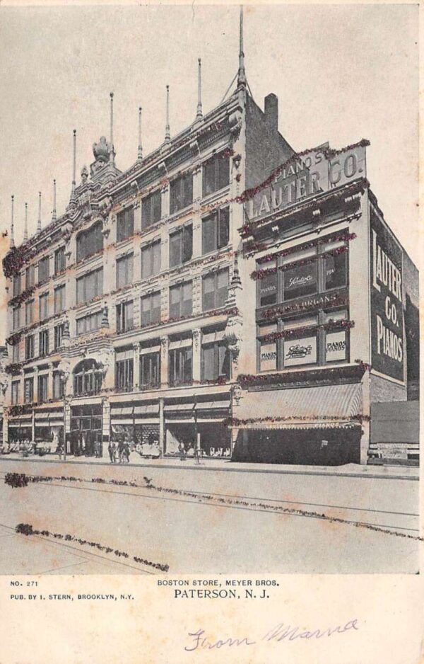 Paterson New Jersey Boston Store Pianos Glitter Vintage Postcard AA83686