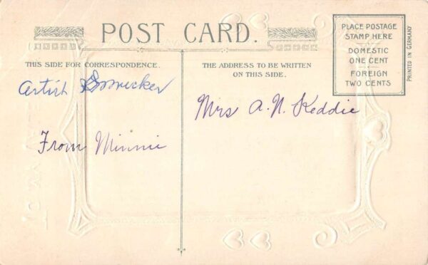 Valentine Greetings Lady with Hearts Lotus Flower Silk Winsch Postcard AA83699 - Image 2