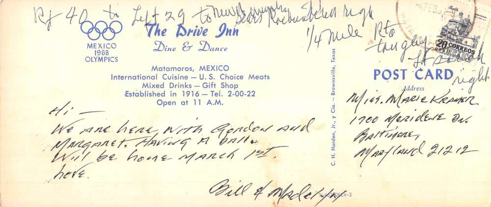 Matamoros Mexico The Drive Inn Restaurant Gift Shop Extra Wide PC AA83725 - Image 2