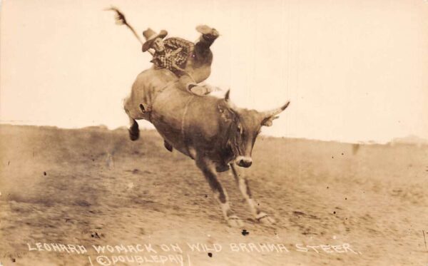 Leonard Womack Cowboy Wild Brahma Steer Rodeo Doubleday Real Photo PC AA83752