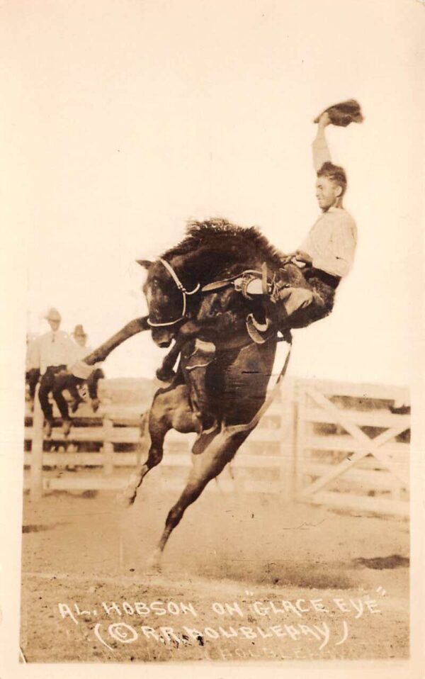 Al Hobson Cowboy Riding Glace Eye Rodeo Doubleday Real Photo Postcard AA83753