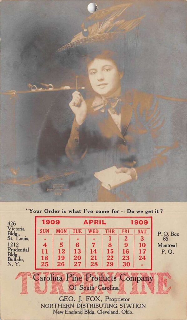 Carolina Pine Products Turpentine Ad April Calendar Real Photo Non PC AA83780