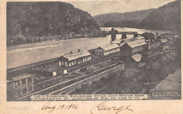 Harpers Ferry Virginia US Armory Buildings Birds Eye View Postcard AA83793
