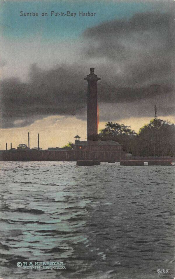 Put in Bay Ohio Sunrise on the Bay Victory Monument Vintage Postcard AA84080