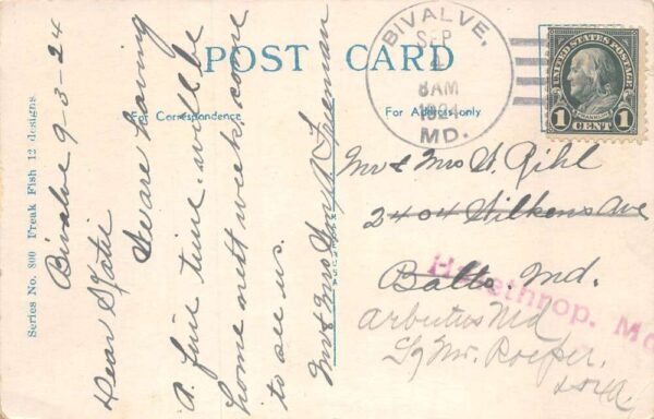 Bivalve Maryland Fishing Exaggeration Greetings "Biting Well" Postcard AA84112 - Image 2