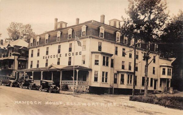 Ellsworth Maine Hancock House and Street Scene Real Photo Postcard AA84271