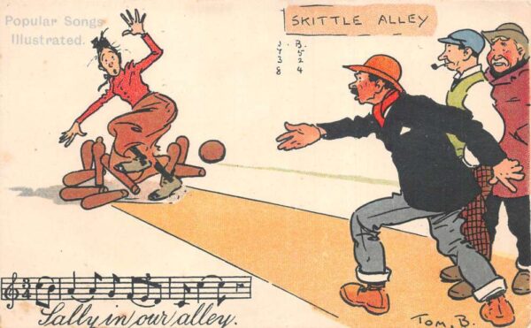 Greetings Bowling "Sally In Our Alley" Humor Vintage Postcard AA84297