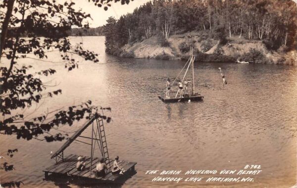 Harshaw Wisconsin Hancock Lake Highland View Resort Beach Real Photo PC AA84371