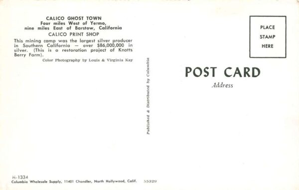 Barstow California Calico Ghost Town, Print Shop, Chrome, Vintage PC U18404 - Image 2