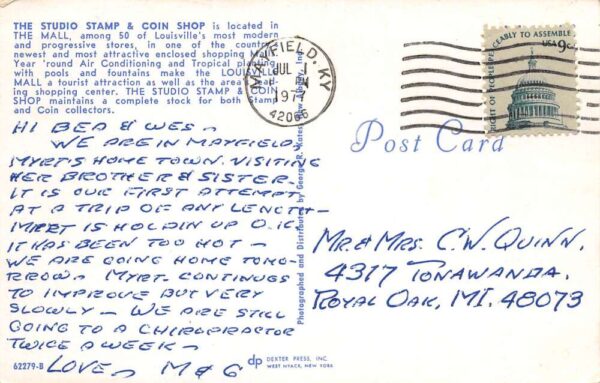 Louisville Kentucky Studio Stamp & Coin Shop, Chrome, Vintage PC U18409 - Image 2