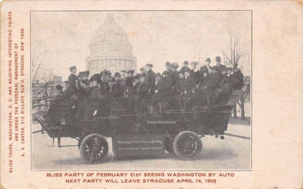 Washington D.C Bliss Party, Seeing Washington By Auto, Vintage Postcard U18413