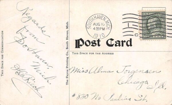 South Haven Michigan Mooney's Park, B/W Lithograph Vintage Postcard U18414 - Image 2