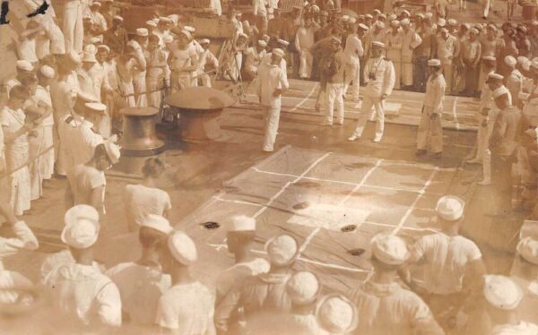 USS Texas Sailors on Deck Playing Game Military Navy Real Photo Postcard AA75864
