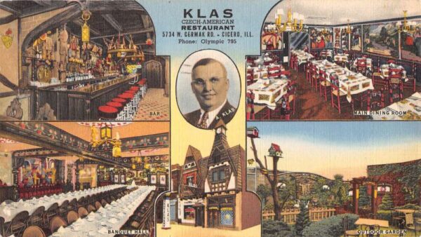 Cicero Illinois Klas Czech American Restaurant Multiview Long Postcard AA76188