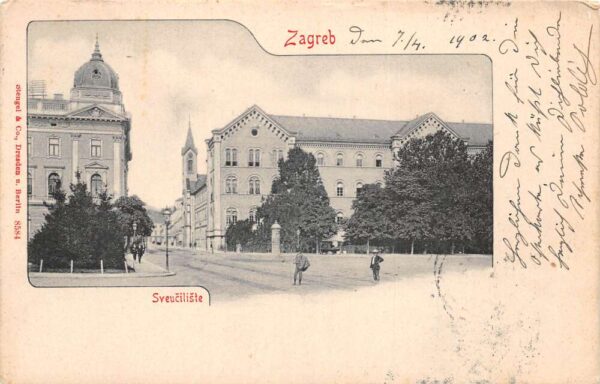 Zagreb Croatia University Street Scene Vintage Postcard AA76204