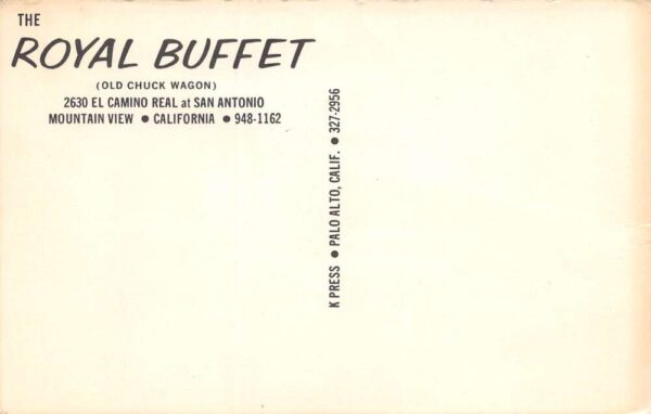 Mountain View California The Royal Buffet, Photochrome Vintage Postcard U14448 - Image 2