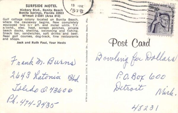 Bonita Springs Florida Surfside Motel, Multi-View Chrome Vintage Postcard U14459 - Image 2