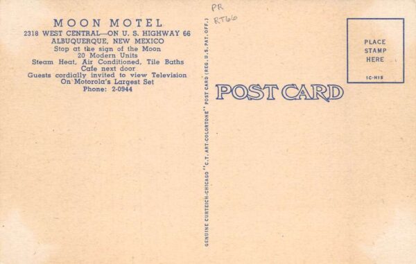 Albuquerque New Mexico Moon Motel Route 66 Vintage Postcard AA76436 - Image 2