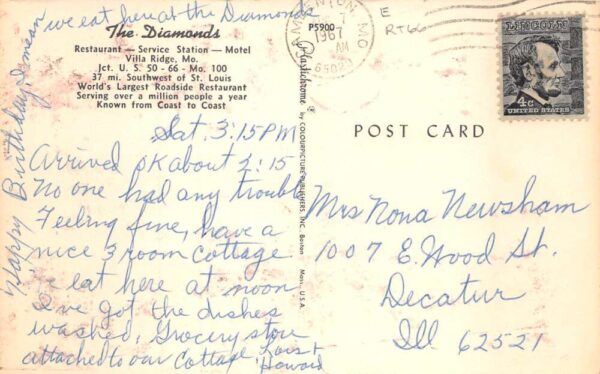 Villa Ridge Missouri The Diamonds Restaurant Route 66 Vintage Postcard AA76457 - Image 2