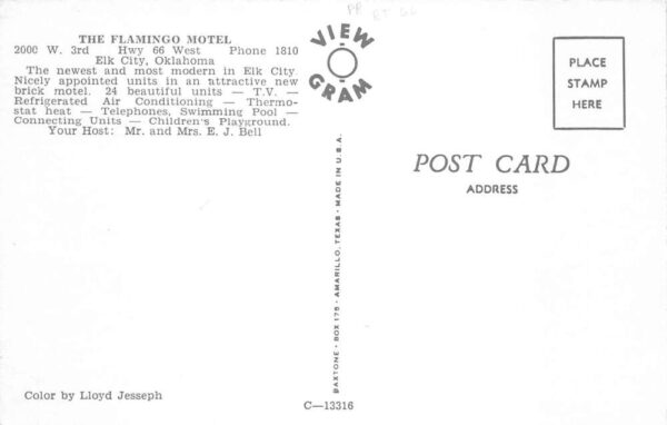 Elk City Oklahoma The Flamingo Motel Route 66 Vintage Postcard AA76458 - Image 2