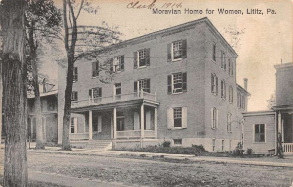 Lititz Pennsylvania Moravian Home For Women, B/W Lithograph Vintage PC U14552