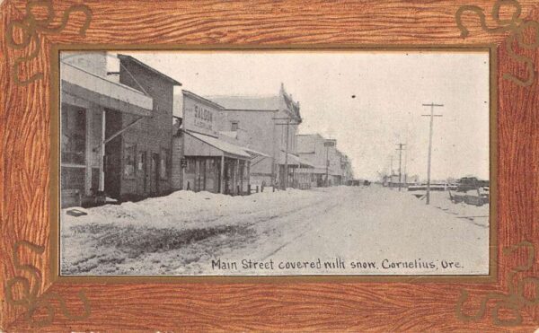 Cornelius Oregon Main Street, Covered With Snow, Vintage Postcard U14557