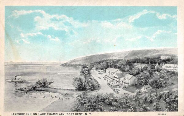 Port Kent New York Lakeside Inn On Lake Champlain, Sky Tinted Vintage PC U14566