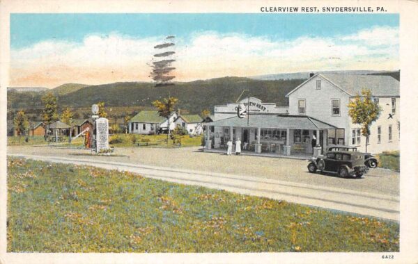 Snydersville Pennsylvania Clearview Rest, Gas Pumps, White Border PC U14585