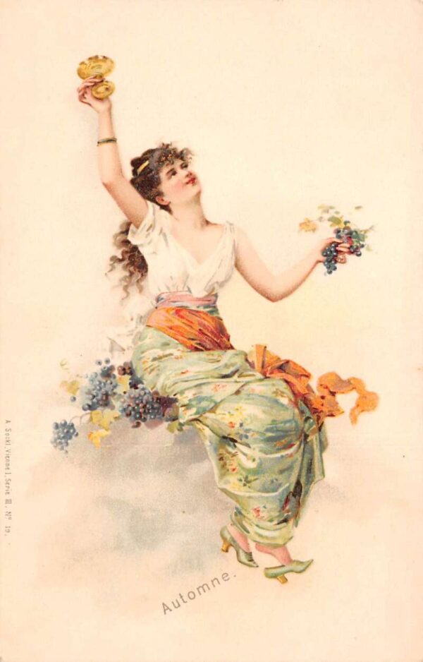 Fantasy Four Seasons Lady Autumn Vintage Postcard AA76583