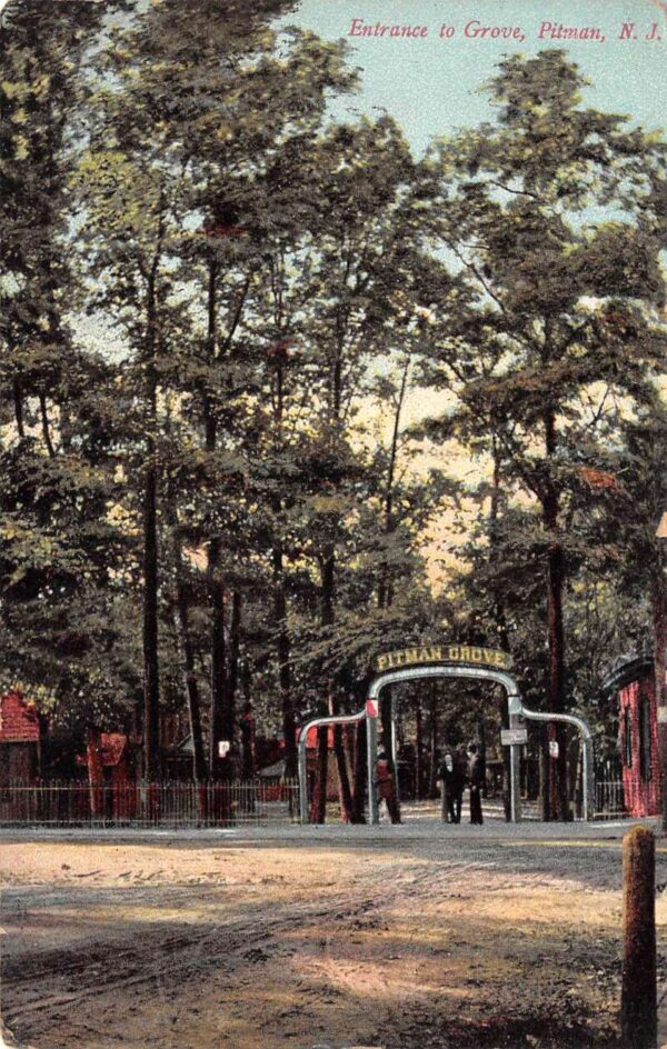 Pitman New Jersey Entrance to Pitman Grove, Color Lithograph Vintage PC U14833