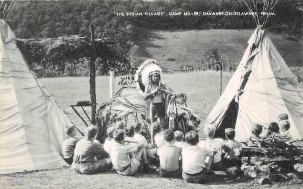 Shawnee-On-Delaware Pennsylvania Camp Miller,Indian Village, B/W Chrome PC U15040