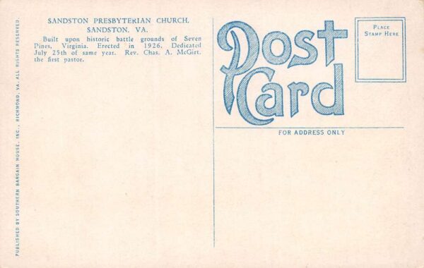 Sandston Virginia Sandston Presbyterian Church, White Border Vintage PC U15047 - Image 2