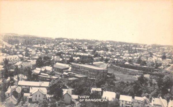 Bangor Pennsylvania Bird's Eye View OF Town, B/W Lithograph Vintage PC U15052