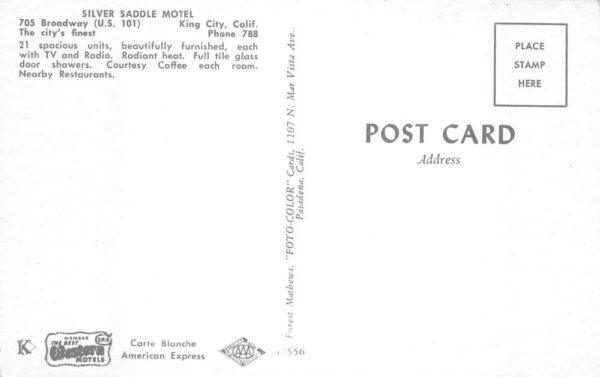 King City California Silver Saddle Motel Parking Lot Vintage Postcard AA76901 - Image 2