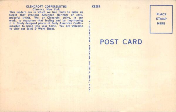 Clarence New York Glencroft Coppersmiths Store Vintage Postcard AA76923 - Image 2
