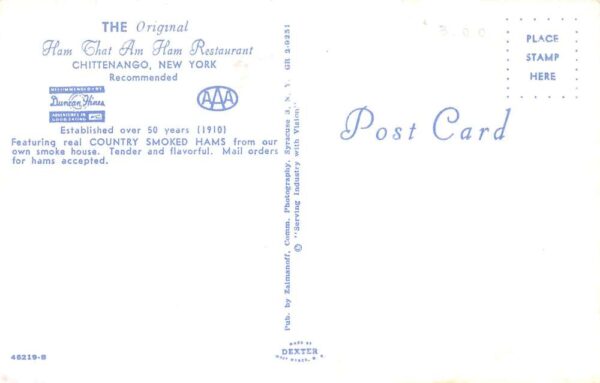 Chittenango New York Ham That Am Ham Restaurant Vintage Postcard AA76924 - Image 2
