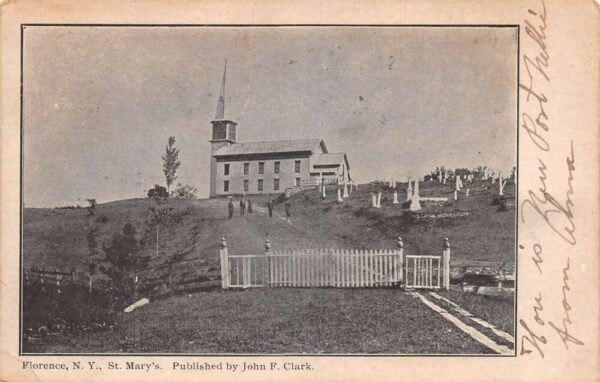 Florence New York St Marys Church and Cemetery Vintage Postcard AA76958
