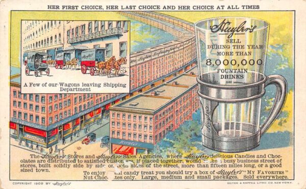 Huylers Candy Shipping Wagons Fountain Drink Advertising Postcard AA77162