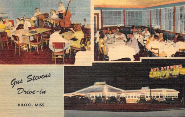 Biloxi Mississippi Gus Stevens Drive-In Restaurant Vintage Postcard AA77181
