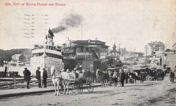 South Haven Michigan Steamer City Pier Docks Ships Postcard AA77201
