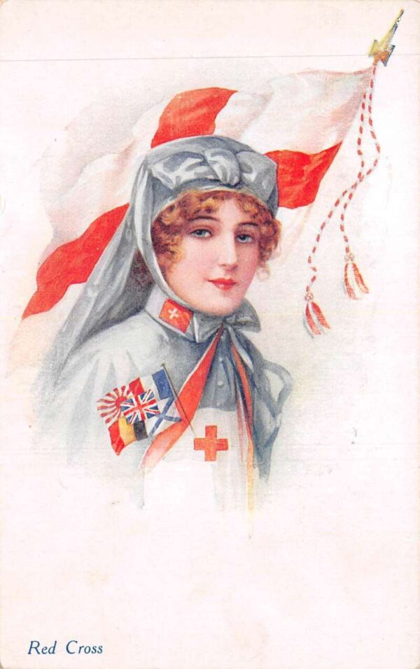 Red Cross Nurse Portrait Swiss Flag Vintage Postcard AA77224