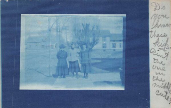 Norwood New York Girls on Sidewalk Cyanotype Blue Real Photo Postcard AA77226
