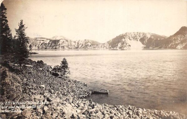 Crater Lake Oregon Wizard Island Lava Field Scenic View Real Photo PC AA77329