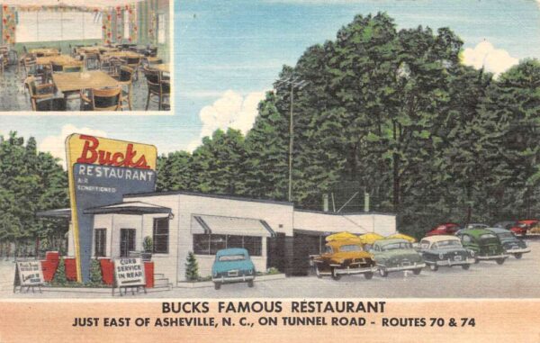 Asheville North Carolina Bucks Famous Restaurant Vintage Postcard AA77330
