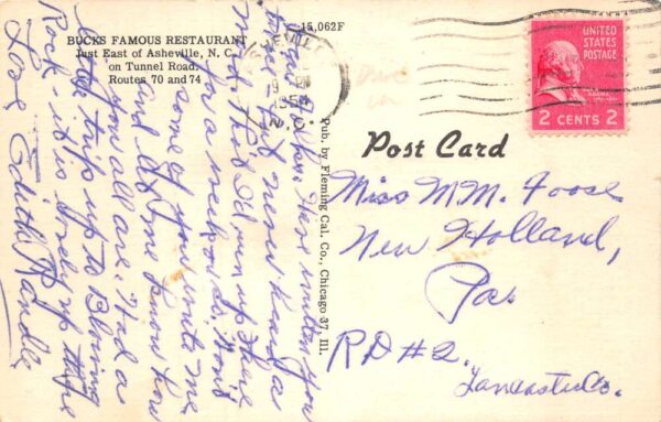 Asheville North Carolina Bucks Famous Restaurant Vintage Postcard AA77330 - Image 2
