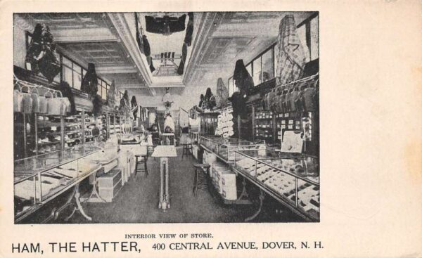 Dover New Hampshire Ham's Hat Store, B/W Lithograph Vintage Postcard U15235
